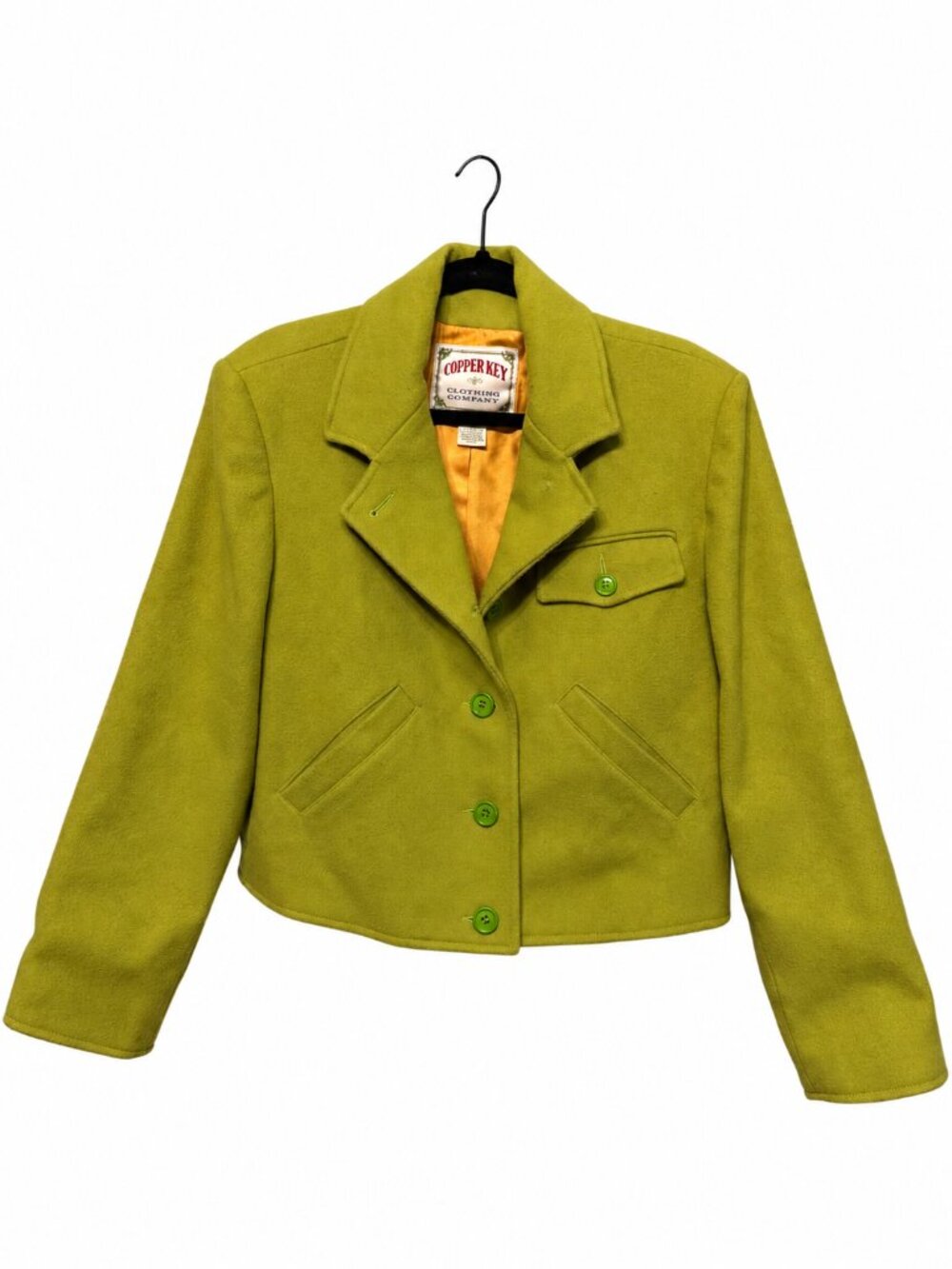 Copper Key Vintage Chartreuse 100% Wool Cropped Button Front Jacket